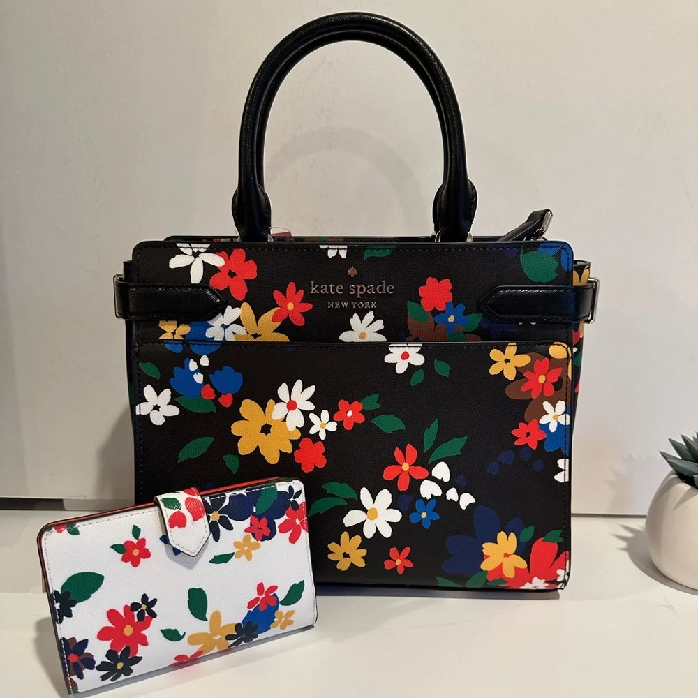 NWT Kate Spade Medium Satchel Staci & Contrasting Matching Compact Bifold Wallet
